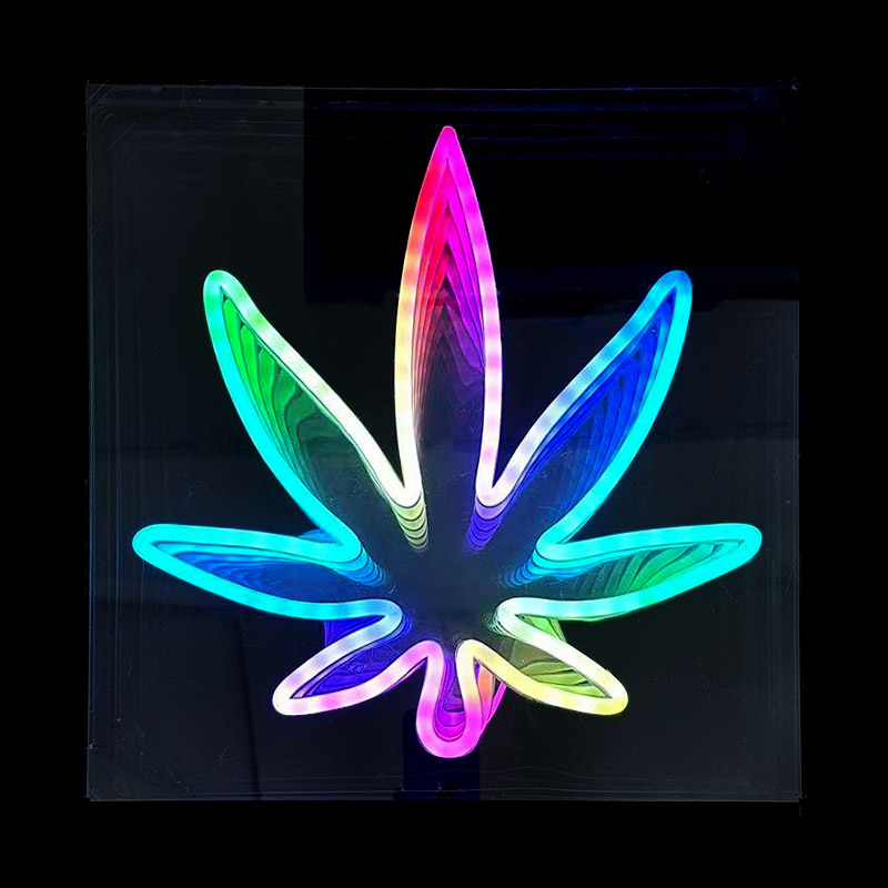 INFINITY MIRROR 40X40CM LIGHT NEON (WEED) DESIGN