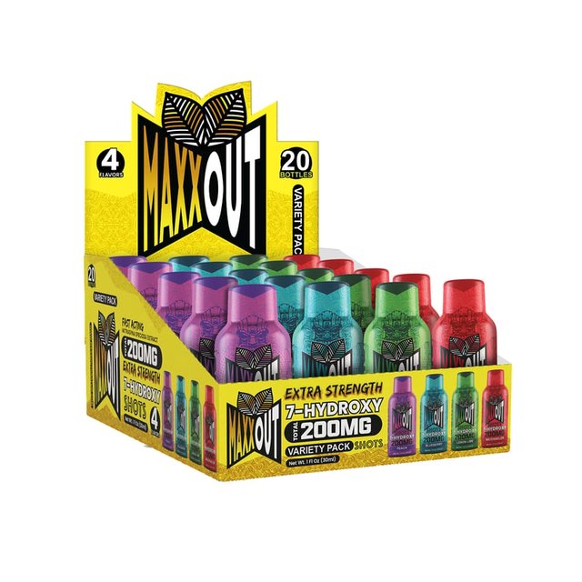 MAXX OUT 200MG 7-HYDROXY SHOTS VARIETY PACK BOX OF 20
