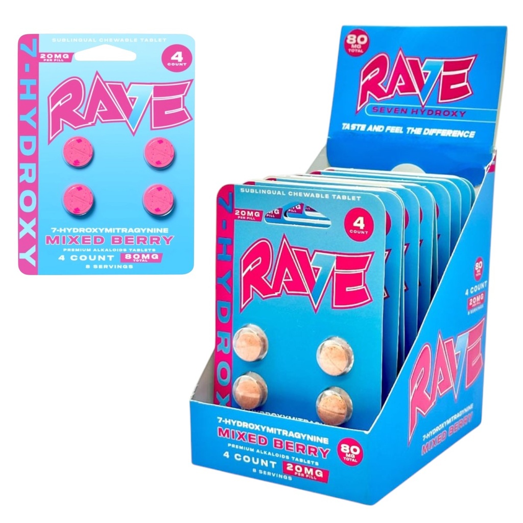 RAVE 20MG 7-HYDROXY MIXED BERRY CHEWABLE TABLETS 4CT